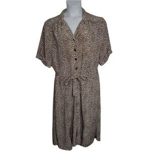 VINTAGE 90s cheetah animal print short sleeve button up shirt‎ dress volup 2X